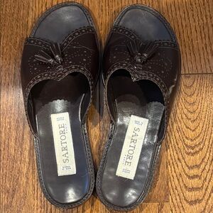 Sartore Paris Brown Leather Slide Sandals